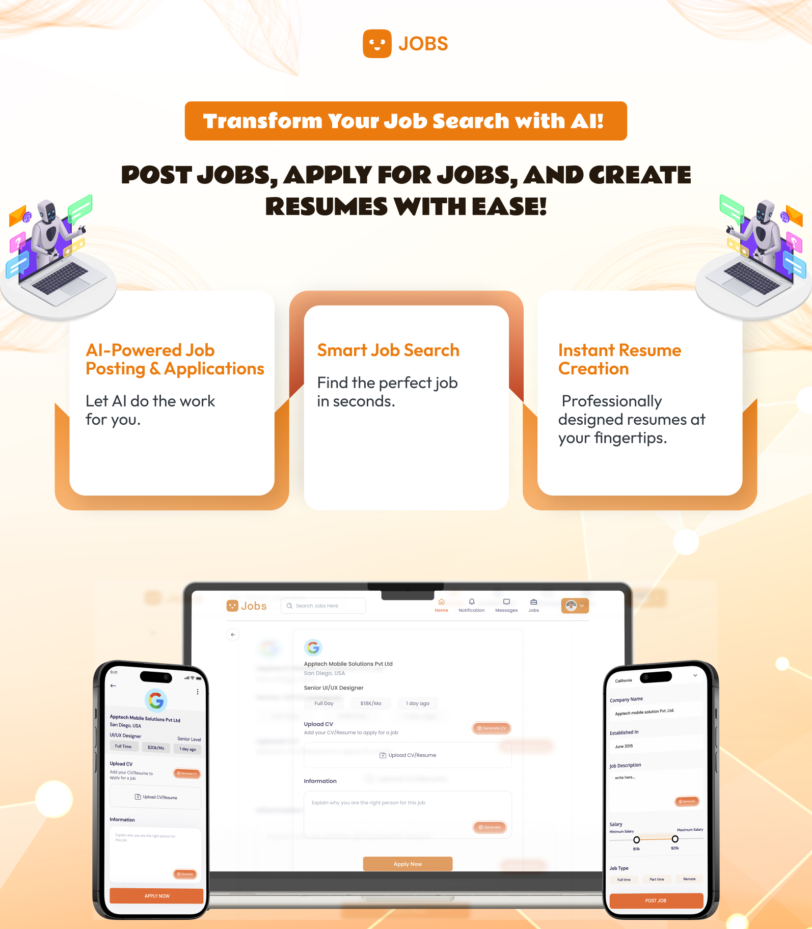  get mobile app and admin | job portal | naukri | linkedin | post jobs | hire resources | employer app | employee app | Job App AI | Job Portal | Job Board | Candidate Finder | Resume Builder | Search Jobs With AI