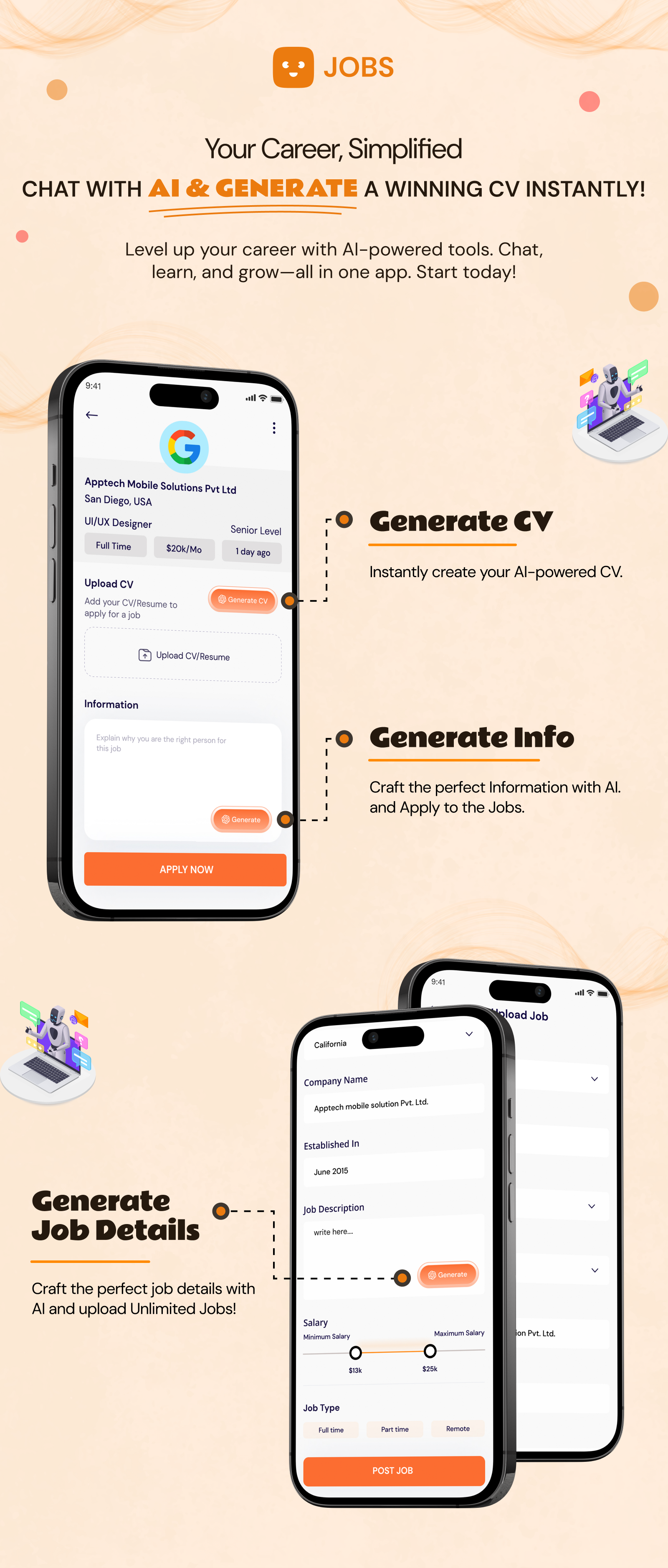  get mobile app and admin | job portal | naukri | linkedin | post jobs | hire resources | employer app | employee app | Job App AI | Job Portal | Job Board | Candidate Finder | Resume Builder | Search Jobs With AI