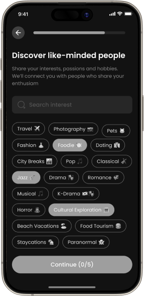 dating app mobile UI built for iOS and Android users